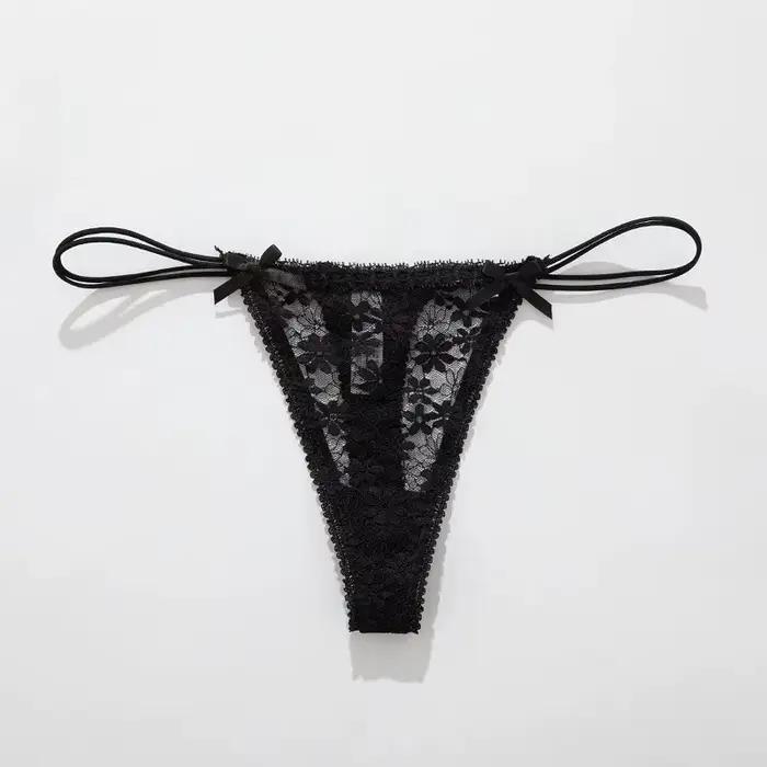 Culottes en dentelle à nœud sexy, lingerie féminine, sous-vêtements unis pour le quotidien et la mai