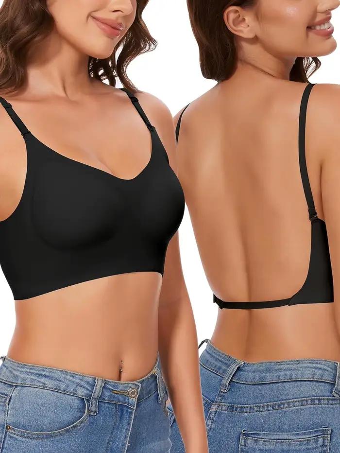 Soutien-gorge dos bas sans couture, Support multidirectionnel, sans fil, dos nu, col licou, rembourr