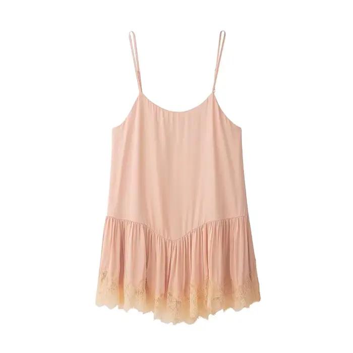 Nouvelle robe élégante en dentelle et satin, style lingerie, décontractée et polyvalente, au tempéra