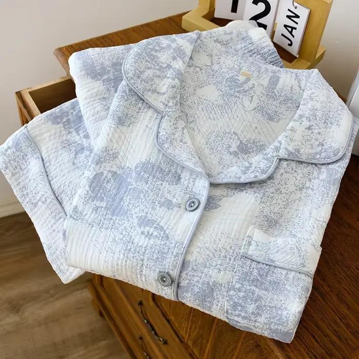 Pyjama à manches longues en gaze de coton pour femmes, vêtements de maison, vêtements de nuit Colleg