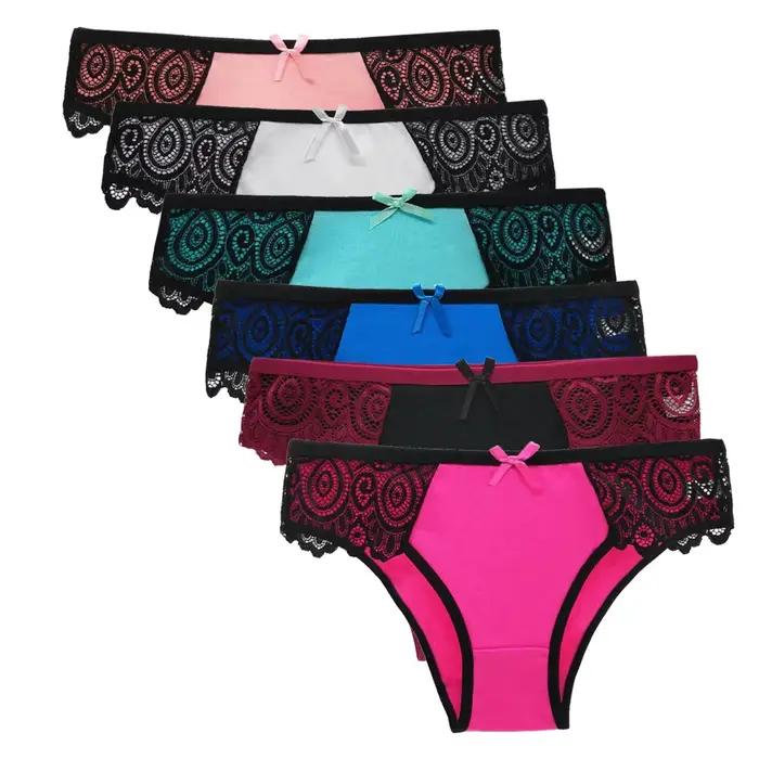 Slips en coton pour femmes, 5 pièces/ensemble, culottes en dentelle, culottes sans couture, Lingerie