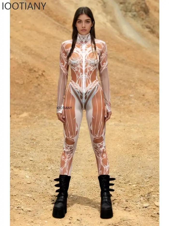 Body en maille pour femmes, peinture artistique Sexy, Costume de Cosplay de fête de carnaval d'hallo