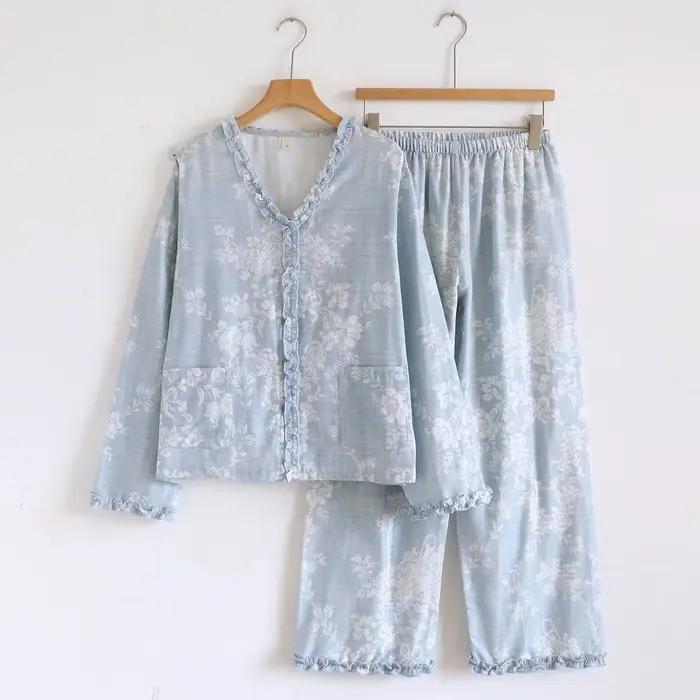 Ensemble pyjama en coton pour femmes, Style Simple et frais, col en v, vêtements de maison décontrac