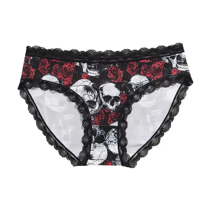 Culotte femme Sexy dentelle bord sous-vêtements Style gothique Lingerie Rose crâne personnalisé conf