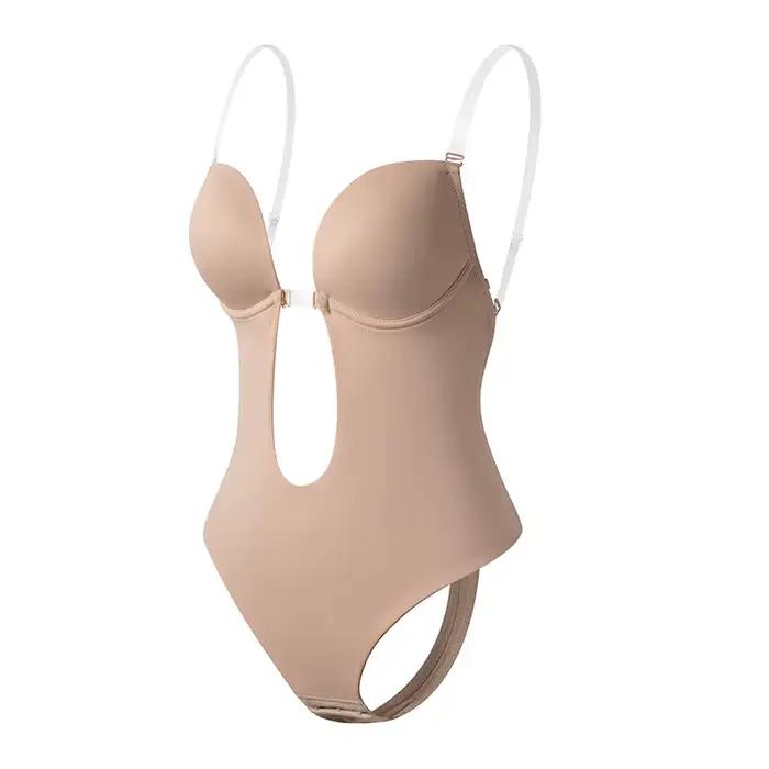 Soutien-gorge sculptant invisible, Body sexy, Corset dos nu, Décolleté plongeant en V profond, Strin