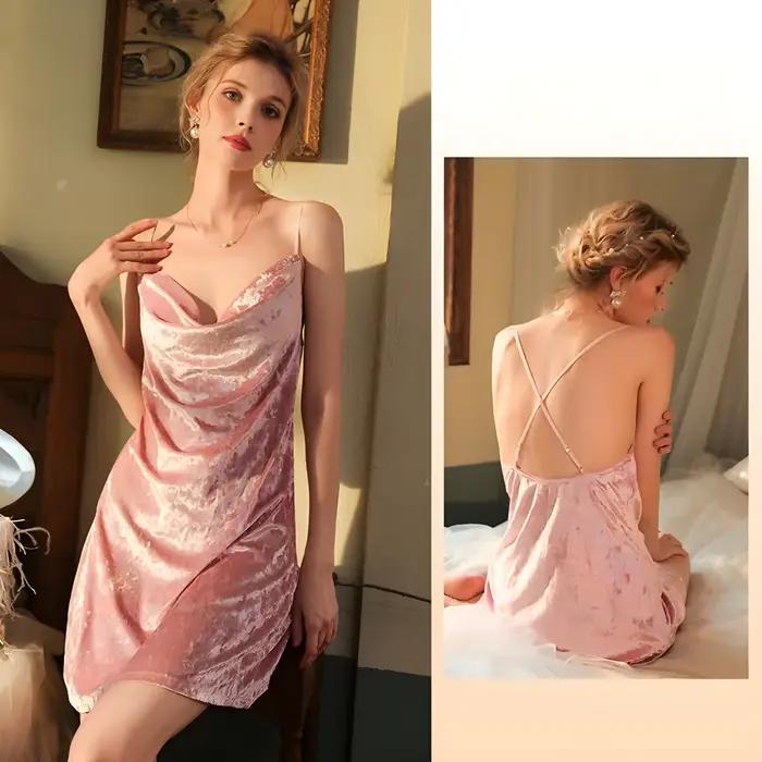 Chemise de nuit sexy pour femmes, dos nu, vêtements de maison, pyjama, vêtements de nuit confortable
