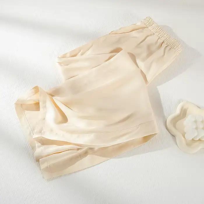 Pantalon de pyjama en Satin pour femmes, décontracté, fin, couleur unie, vêtements de détente, jambe