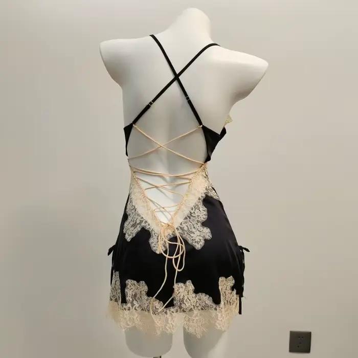 InjNightgScottsdale-Pyjama sexy en dentelle, chemise de nuit en V profond, petite poitrine creuse, r