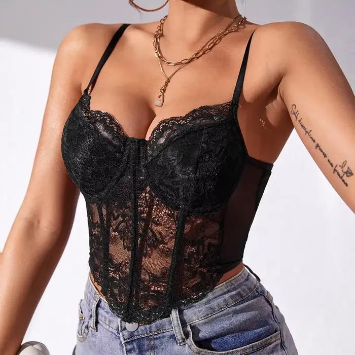 Corset sexy en dentelle d'acier pour femmes, caraco court en dentelle, sangle spaghetti en Y, caraco