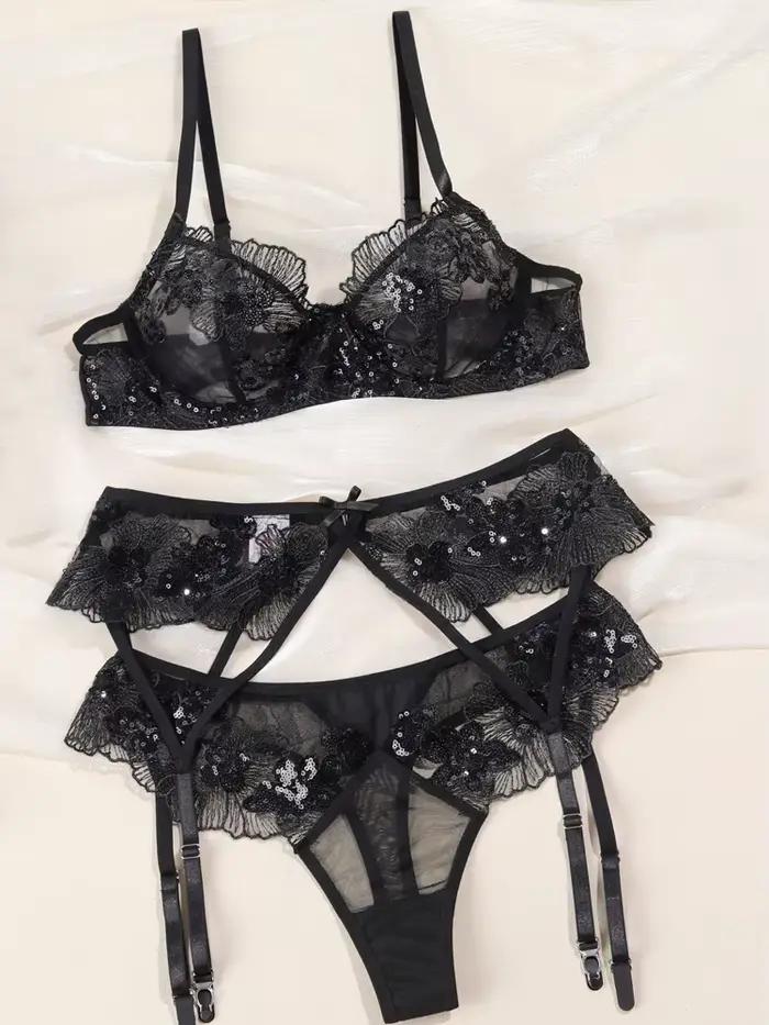 Ensemble de Lingerie Sexy pour femmes, jarretelles en dentelle, soutien-gorge érotique en dentelle f