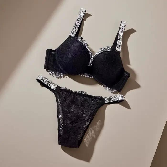 Ensemble de lingerie féminine classique Victoria's Secret, soutien-gorge et culotte sexy en dentelle