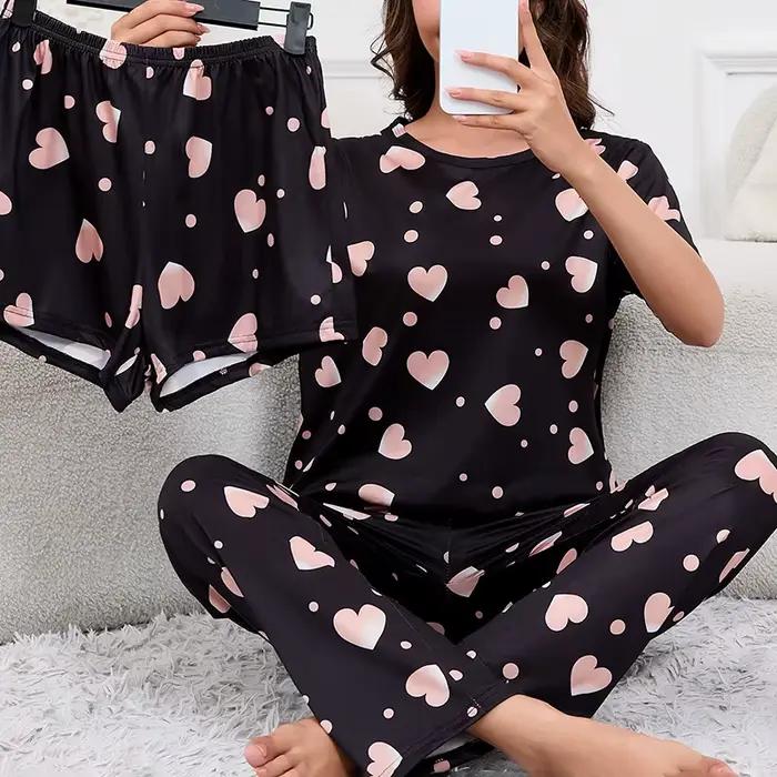 Pyjama Femme costume de maison doux confort vêtements de nuit vêtements de détente autumer col rond 