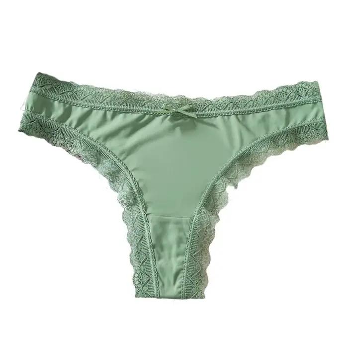 Culotte confortable sans couture en soie glacée, string en coton avec nœud en dentelle, sous-vêtemen
