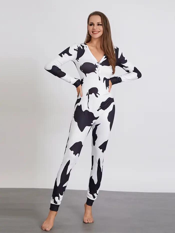 Pyjama de salon imprimé étoile pour femme, bouton bout à bout sexy, combinaison à rabat arrière, vêt