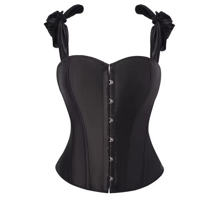 Corset Rétro Vintage pour Femme, Top Bustier Sexy Rouge Vin en Satin avec Bretelles, Bustiers Gousse