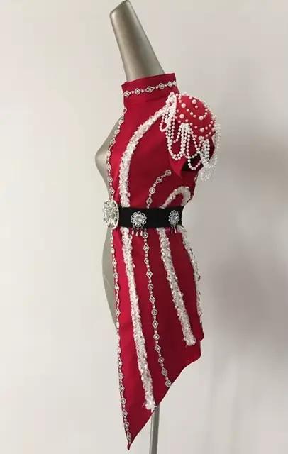Costume de scène pour femme, bar, boîte de nuit, demi-body, mode, sequins, noir, rouge, patchwork, d