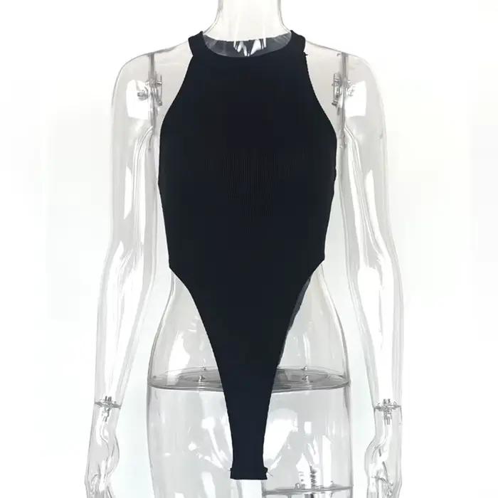 Body sexy femme col roulé à fente haute, sans manches, style Y2K, pour l'été, vêtements pas chers, b