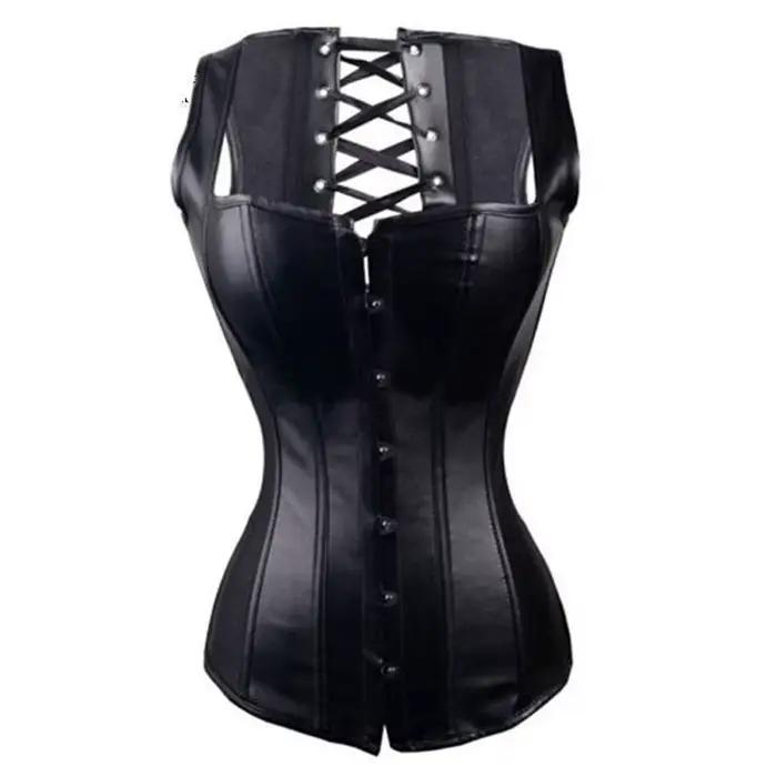 Corset sous-poitrine en cuir Steampunk pour femme, sexy, cincher de taille gothique à lacets, avec b