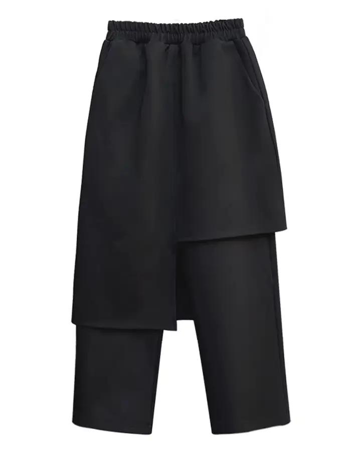 [EAM] taille haute élastique noir irrégulière Long sarouel nouveau pantalon coupe ample femmes mode 