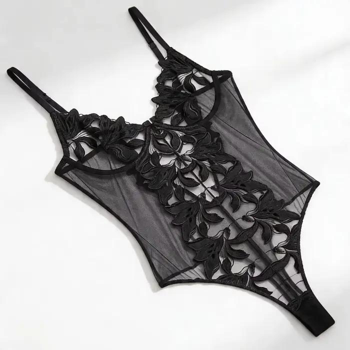 Bodysuits transparents en dentelle, string, lingerie sexy pour femmes, babydolls, sous-vêtements éro
