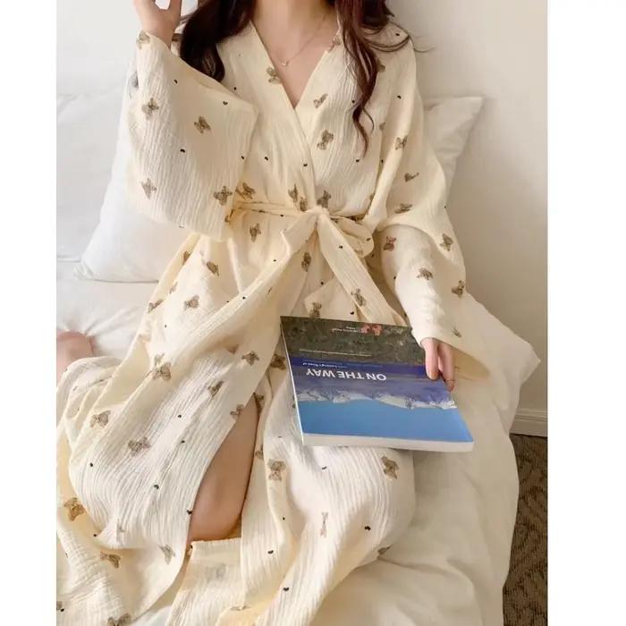 Nouvelle robe kimono à manches longues pour femmes, chemise de nuit mignonne à motifs de dessins ani