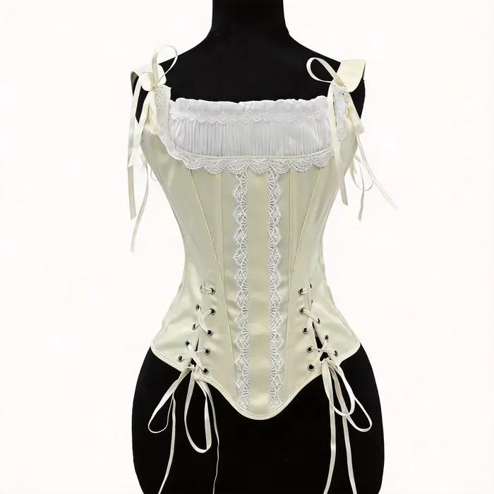 Corset de luxe pour femme, style vintage, à lacets et baleiné, avec dentelle, type bustier, pour vêt