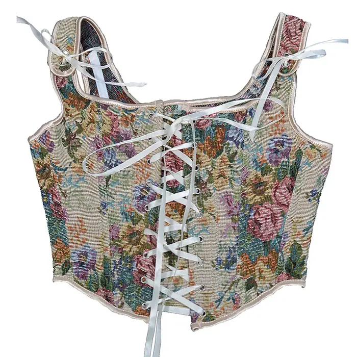 Corset Renaissance pour femmes, bustier vintage à lacets, hauts à lacets floraux, corset rétro flora