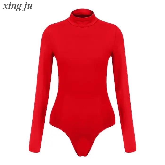 Discothèque femme chanteuse pôle danse Sexy rouge à manches longues combinaison filles Performance C