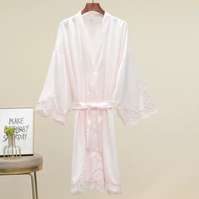 Peignoirs pour femmes, pyjama, couleur unie, dentelle, robes de mariée, demoiselles d'honneur, robes