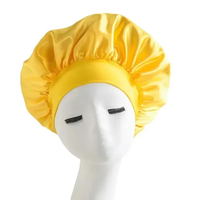 Bonnet de nuit en Satin à large bord, Bonnet soyeux, enveloppe de cheveux pour dormir, avec bande él