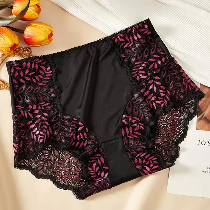Culotte Sexy en Dentelle Ajourée pour Femme, Sous-Vêtement Sans Couture, Taille Haute, Intime, Confo