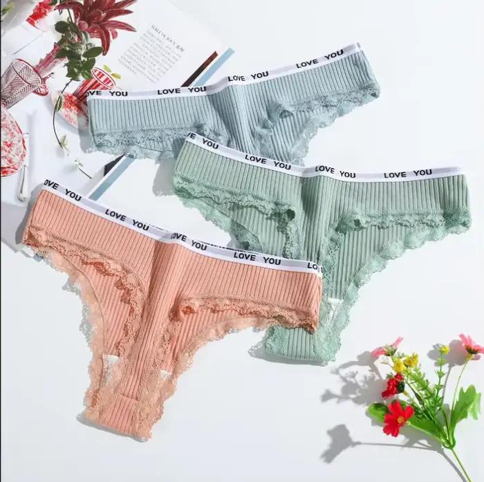 3 pièces/lot dentelle string femmes Tanga taille basse Sexy lingeries coton culottes Laides T dos pa