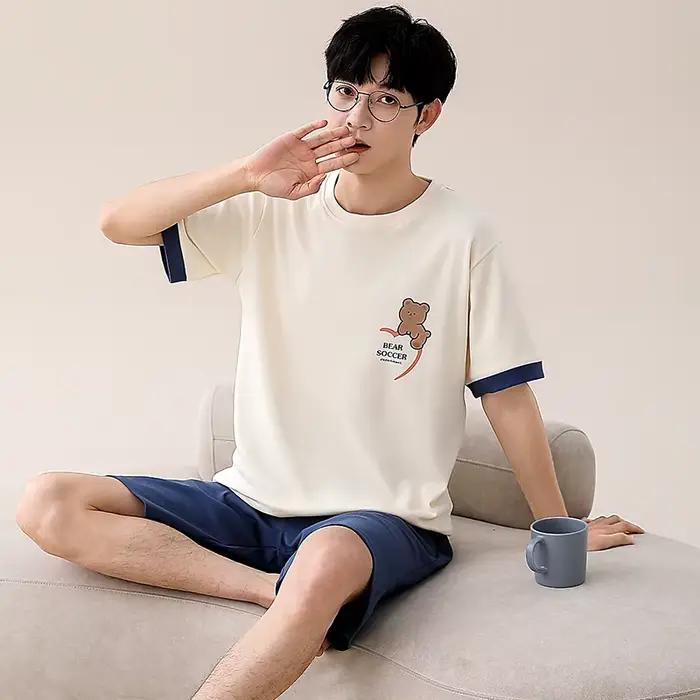 Ensemble de pyjama de dessin animé mignon pour couple, chemise de nuit à bretelles, vêtements de nui