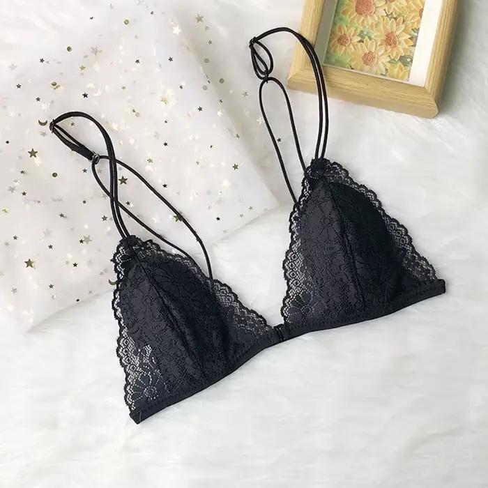 Soutien-gorge bonnet triangulaire pour petite poitrine pour femme, non câblé, style français, bouton