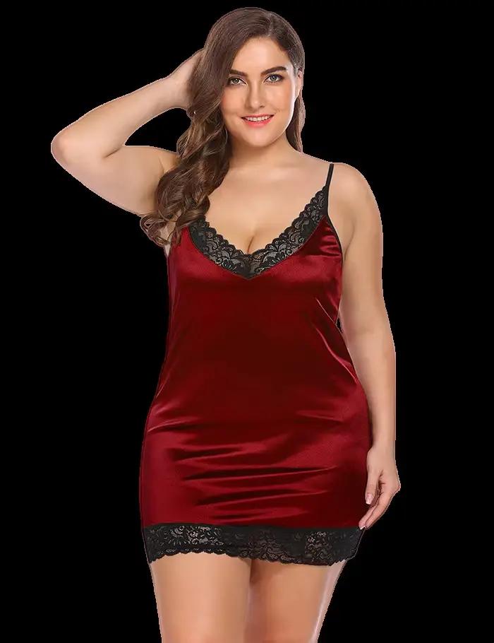 Robe de nuit grande taille 3XL pour femme, nuisette sexy à bretelles avec dentelle, pyjama élégant, 
