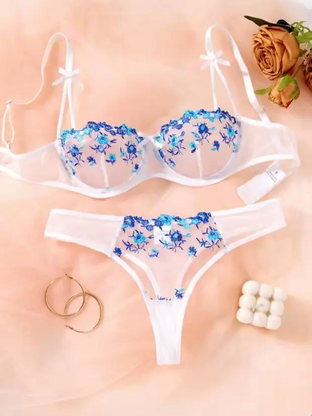 Nuit belle femmes Sexy 2 pièces broderie florale sous-vêtements Sexy lingerie érotique ensemble de s