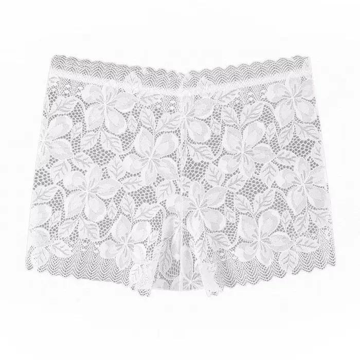 Culotte transparente taille moyenne en dentelle et maille florale ajourée pour femme, avec entrejamb