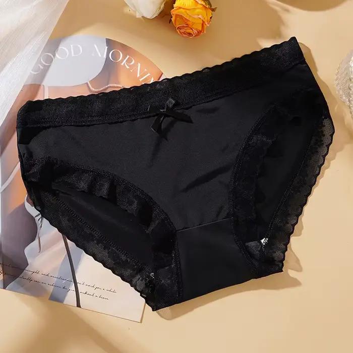 Femmes Sexy culottes couleur unie sous-vêtements respirants dentelle nœud Lingerie femme Ultra mince