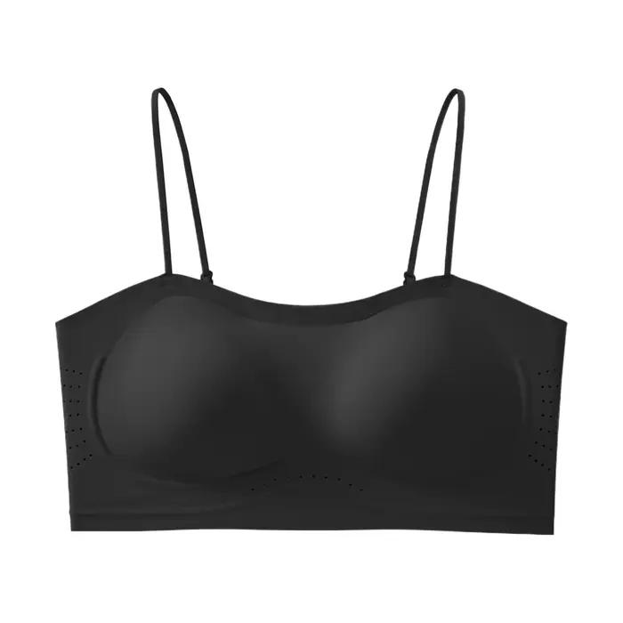 Soutien-gorge push-up à fines bretelles pour femme, sans couture, dos nu, type bandeau, rembourré, s