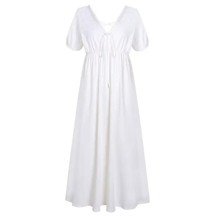Vêtements de nuit à manches courtes pour femmes, style palais, chemise de nuit d'été en coton et den