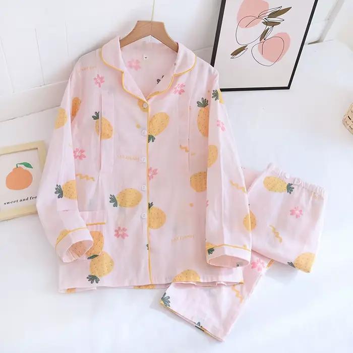 Nouveaux ensembles de pyjamas pour femmes 2026 en gaze double couche 100 % coton à manches longues, 