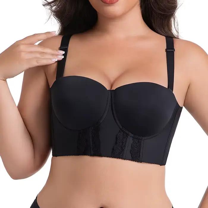 Soutien-gorge push-up sans bretelles pour femme, rembourré, avec armatures, bretelles réglables et c