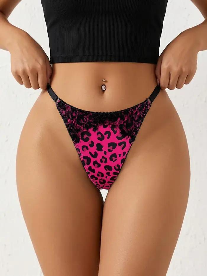 Culottes sexy pour femmes à imprimé léopard, dentelle, string ajustable, lingerie féminine confortab