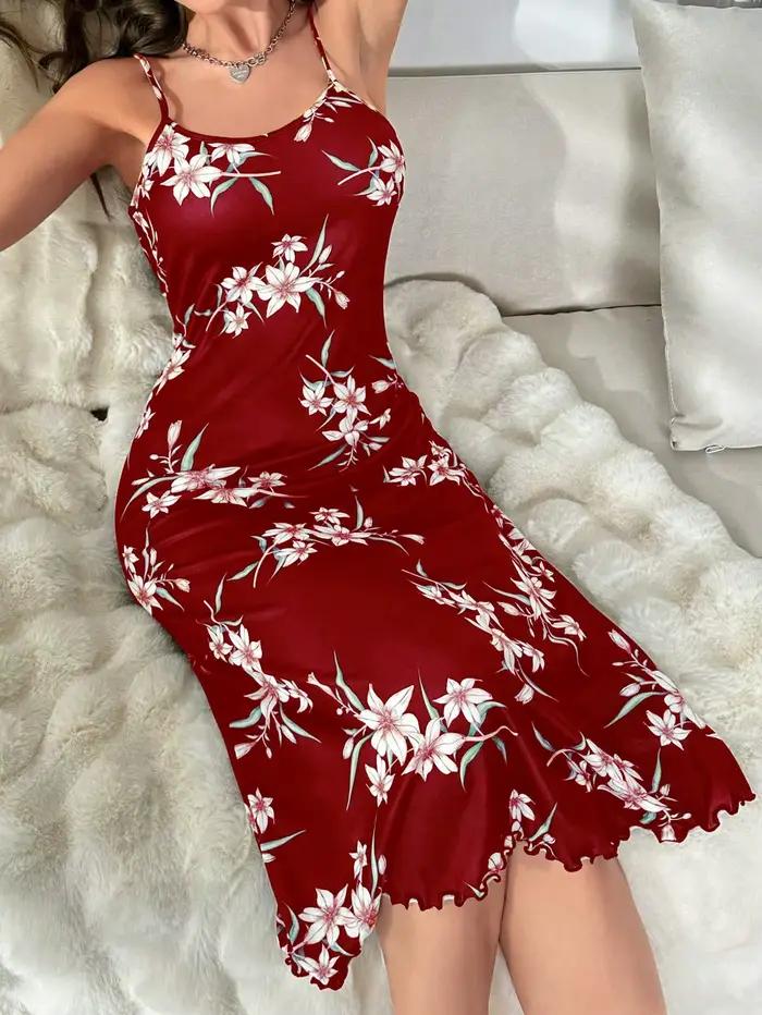 Pyjama camisole à fleurs pour femmes, pyjama décontracté, vêtements de maison élégants, rouge, nouve