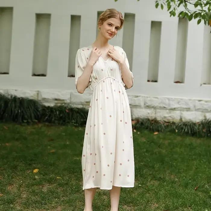 Robe de nuit longue en viscose pour femme, vêtements de nuit d'été dégradés, chemise de nuit à col e