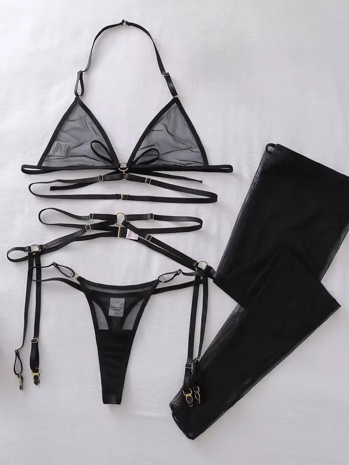Ensemble de Lingerie Séduisante pour Femme Belamimi – Body String 3 Pièces et Bas Audacieux – Sous-v