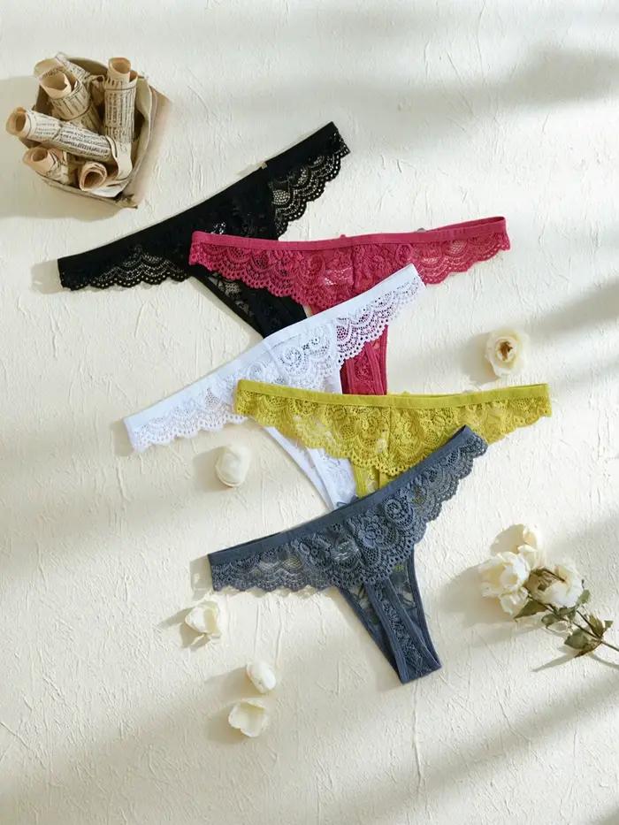 Lot de 5 culottes en dentelle pour femmes, élégantes et confortables, taille basse, strings sexy de 