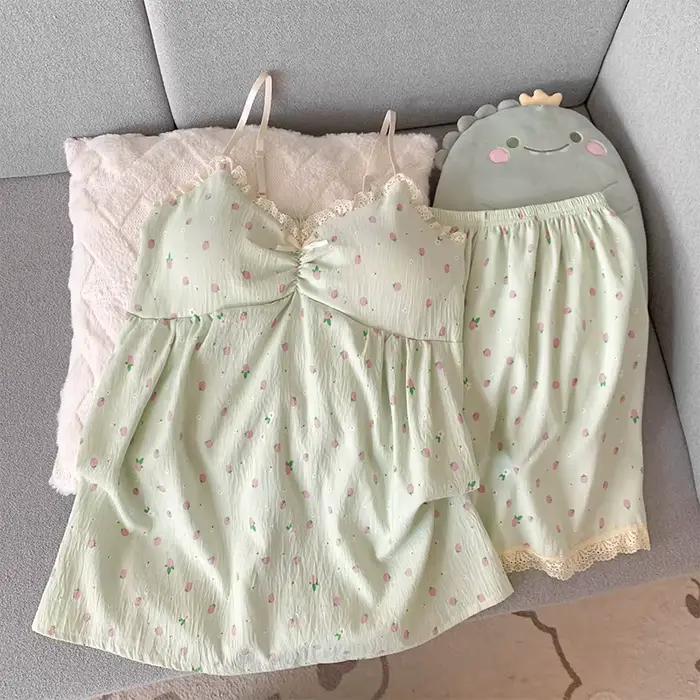 Ensemble de pyjama pour femmes, camisole colorée à pois avec coussinets de poitrine, vêtements de nu