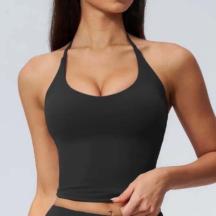 Soutien-gorge de sport pour femme à nouer au cou, dos nu, style crop top, sexy, pour fitness, gym et