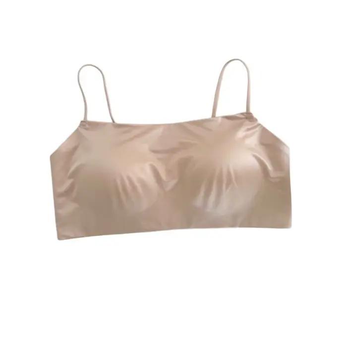 Soutien-gorge sans fil en satin à fines bretelles, imprimé léopard, sans coutures, invisible, anti-a